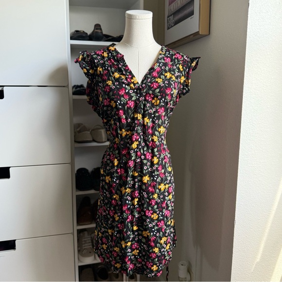 Old Navy Black Colorful Pink Floral Sleeveless Mini Sundress Size Large - Picture 4 of 8